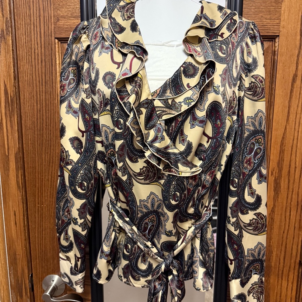 Paisley Ruffle Neckline Tunic Blouse East 5th